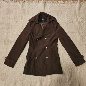 Burberry Women's Double-Breasted Pea Coat in Dark Brown